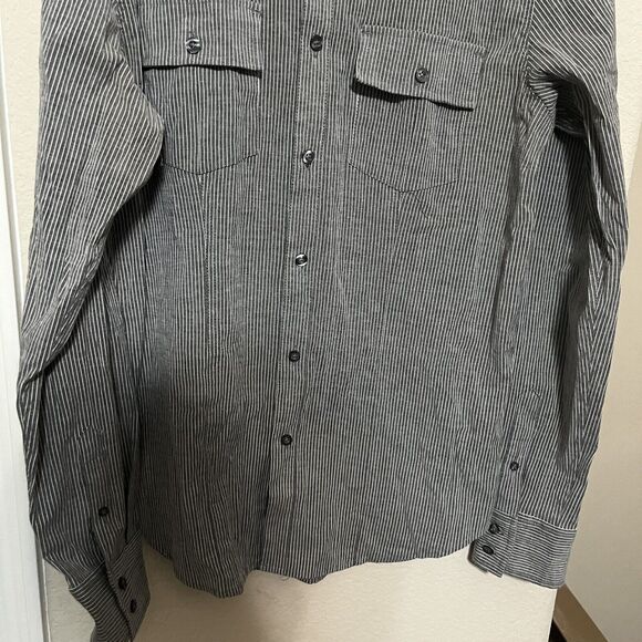 Sovereign Code Shirt Mens M Military Grey Pinstripe Button Up Collar Long Sleeve - Picture 3 of 8